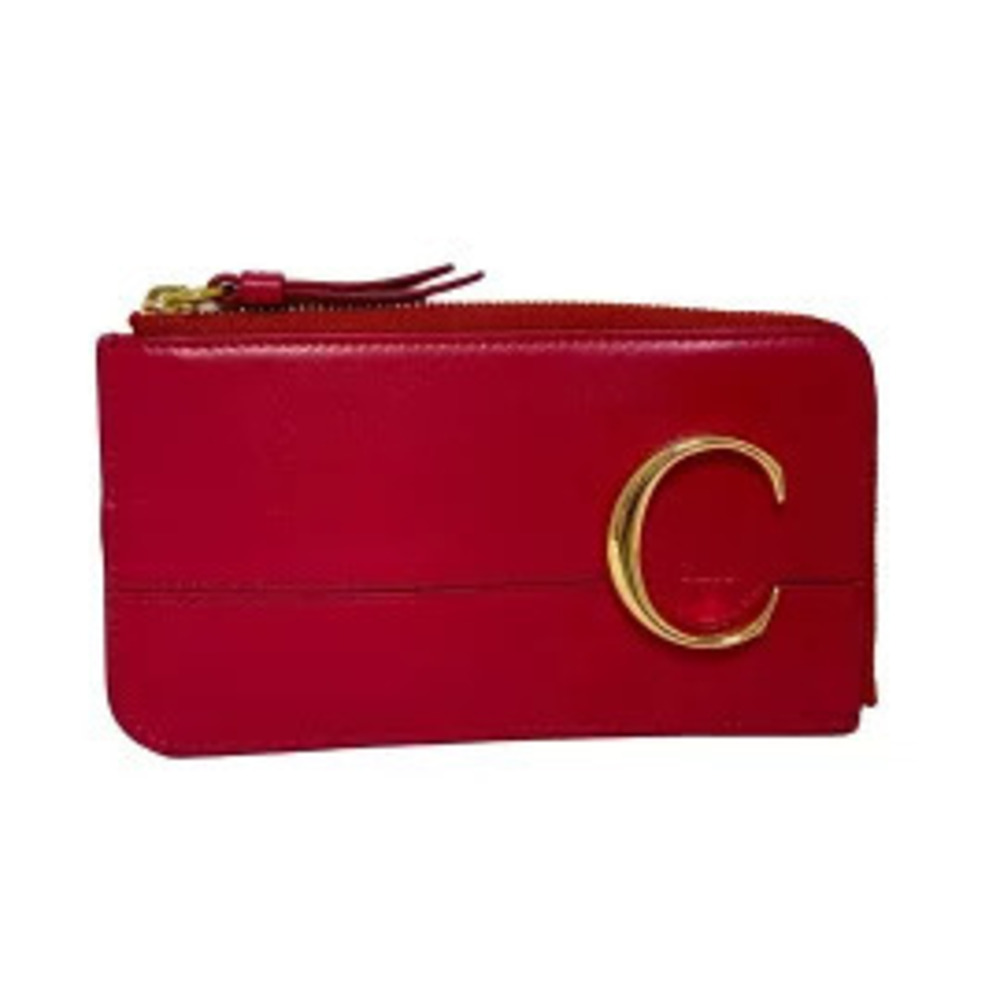 Chloe See Purse Wallet L shaped Zipper Key Bordeaux Purple Brown Leather